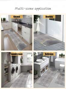 1pc Grey Background Gold Line Pattern Kitchen Mat, 3.5mm Soft Rubber Material, Absorbent And Easy To Clean, Suitable For Hallway, Bathroom, Living Room, Outdoor Door Mat And Toilet, All-Year Use, Suitable For Various Holidays - Multicolor - View 7