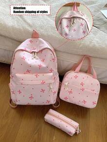 3-Piece Back To School Backpack Set - Large Capacity Backpack & Lunch Bag & Pencil Case, Adjustable Shoulder Straps & Multi-Pocket Design, Suitable For Students/Teenagers/Graduates - Pink - View 10