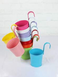 4/6/10pcs Metal And Iron Hanging Flower Pots, Balcony Garden Planting Baskets, Fence Bucket Pots, With Detachable Hanging Flower Racks, Christmas Flower Pot Decorations - Style 1 - View 11