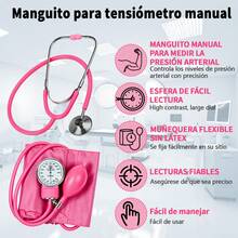 Kit Baumanómetro Aneroide Pulsovital Color Rojo con Estetoscopio, Brazalete Ajustable 22-32cm para Adultos, Equipo Manual para Medición de Presión Arterial - Rosa Roja - Ver 4