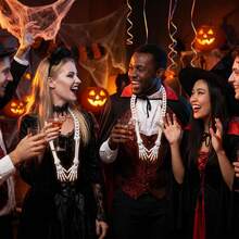 Halloween Horror Skeleton Bone Haunted House Escape Room Venue Decoration Plastic Prop Necklace Bone Set Halloween Skeleton, Suitable For Halloween Decoration, Yard And Room Decor - A - View 2