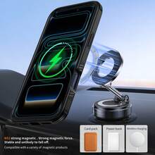 High-End Fashion 4-Corner Anti-Drop Phone Protective Case, 4-Corner Anti-Drop, Side Anti-Slip Design, Integrated Buttons, N52 Strong Magnetic Support For Wireless Charging, 360° Rotating Kickstand, Kickstand Supports Horizontal And Vertical Positions, Compatible With Apple 11/12/13/14/15/16 Pro Max, S22/23/24+ U A05/A14/A15/A24/A25/A34/A54, Note 13 Pro And Other Models, Complete Phone Case Set - Black/Rotating Stand - View 3