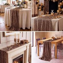 1 buah Taplak Meja Motif Leopard Cokelat Ukuran 118,11x27,56 Inci, Taplak Meja Kain Poliester Motif Leopard, Cocok Untuk Pernikahan, Pesta, Ulang Tahun, Pesta Petualangan Berburu dan Dekorasi Rumah, Pesta Leopard - Khaki - View 5