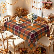 1/2pcs Autumn Tablecloth, Orange Red Burgundy Black Plaid Polyester Fabric Tablecloth, Rustic Farmhouse Style Autumn Thanksgiving Decor Suitable For Kitchen Dining Room Coffee Table Dining Table Picnic Camping Tabletop Protection And Holiday Decoration - Multicolor - View 6