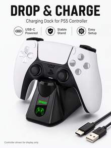 Controller Charging Dock For Dual Sense Controller, Vertical Stand With LED Charging Status Indicator, Built-In Smart Safety Chip, Precise Contact Points For Stable Charging, Single Controller Charging, Desktop Storage Stand, Gaming Accessory, Charging Dock Only, Controller Not Included - Black - View 2