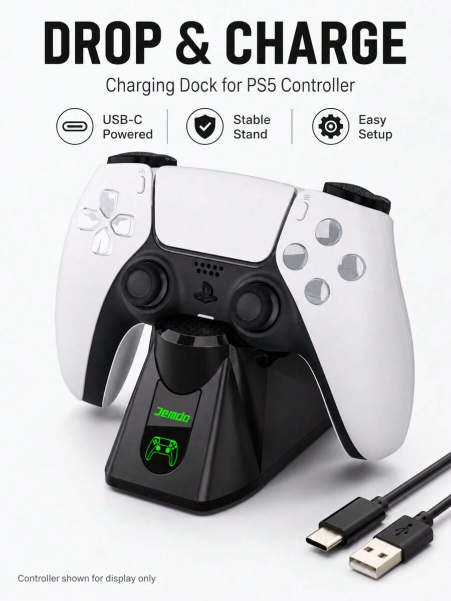 Controller Charging Dock For Dual Sense Controller, Vertical Stand With LED Charging Status Indicator, Built-In Smart Safety Chip, Precise Contact Points For Stable Charging, Single Controller Charging, Desktop Storage Stand, Gaming Accessory, Charging Dock Only, Controller Not Included