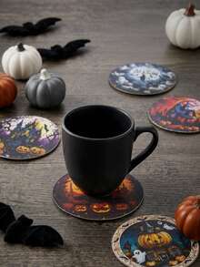 1 Set Halloween Wooden Coasters, Halloween Gothic Style Non-Slip Coasters, Halloween Decoration, Halloween Party Decoration, Halloween Trick Or Treat Decoration, Scary Halloween Decoration, Ghost BOO/Pumpkin/Witch Pattern Coasters, Home Decor, Tabletop Decor - Halloween Mix - View 6