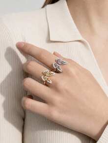 Cute 925 Sterling Silver Hollow Butterfly Women's Ring, Open Adjustable - Butterfly Pattern - View 5