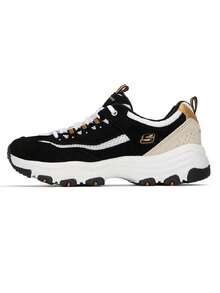 Skechers Women's D'LITES Series Fashion Lace-Up Sports Casual Shoes, 2026 Autumn New Colorblock Thick Sole Chunky Sneakers 8730066-BKGD - Black/Gold - View 6