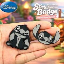 Monogram 1PC Disney Official Licensed Stitch Character Black White Cute Magnetic Brooch Metal Enamel Pin Badge For Backpack Denim Jacket Decor Holiday Gift - Dark Grey - View 7
