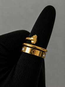 2Pcs Stainless Steel Plated 18K Gold Four-Leaf Clover Rings, Elegant Ladies Bangle Jewelry, Suitable For Daily Wear And Gift - SGS095 - View 11
