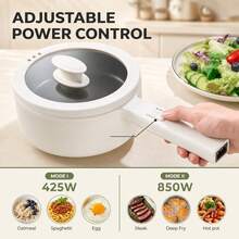 Reemix Hot Pot Electric With Steamer, 1.6L(54.11oz) Ramen Cooker Non-Stick Sauté Pan For Steak, Egg, Fried Rice, Ramen, Oatmeal, Soup, Portable Personal Hot Pot Perfect Suit For Dorm Room And Apartment - 米色 - 查看 2