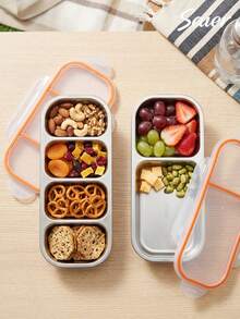 Portable Divided Lunch Box With Lid / Student & Office Worker Meal Box, Multi-Functional Fruit & Snack Airtight Container (2-Compartment/3-Compartment/4-Compartment Optional), Odor-Proof Stainless Steel Divided Fresh-Keeping Box, Sealed Lunch Box With Handle, Office Worker Weight Loss Meal/Fruit & Snack Storage Box, Portable Picnic Lunch Box - Multicolor - View 9