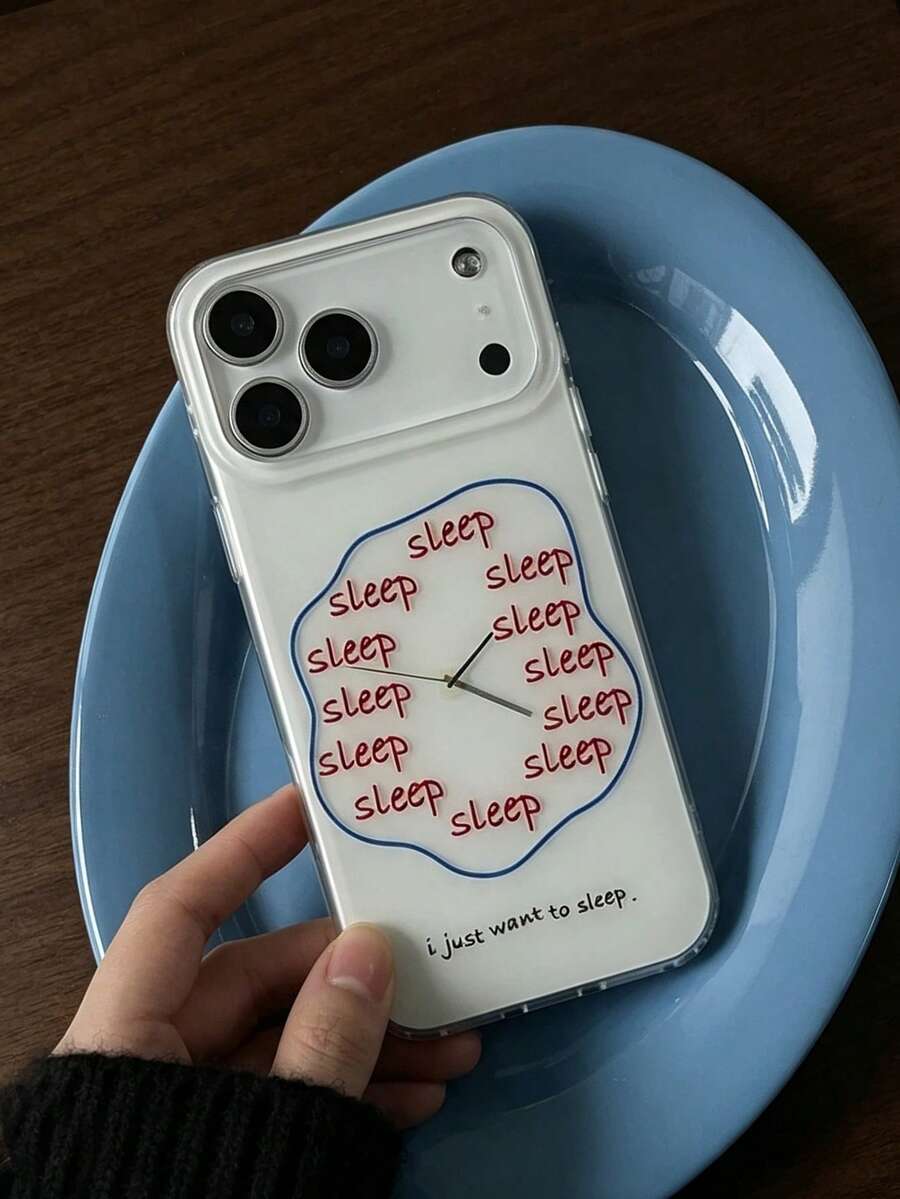 1 buah Casing Ponsel Motif Jam Teks Tidur Lucu, Tekstur Bulu, Tahan Guncangan dan Gores, Pelindung Transparan, Aksesori Estetika Minimalis dan Lucu, Hadiah Ideal untuk iPhone 11 12 13 14 15 16 17 Pro Max - MultiWarna - View 1