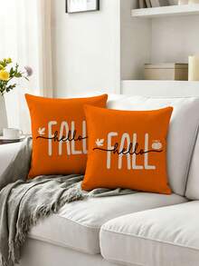 2 pièces, Housses de coussin d'automne américain, Décoration de la maison, Cadeau, Matériau en polyester, Fermeture éclair cachée, Sans rembourrage, Convient pour la décoration de la maison, Décoration du salon, Housses de coussin, Housses d'oreiller, Housses de coussin, Coussins décoratifs de canapé, Housses de coussin, Housses de coussin lombaire - Orange - Voir 2