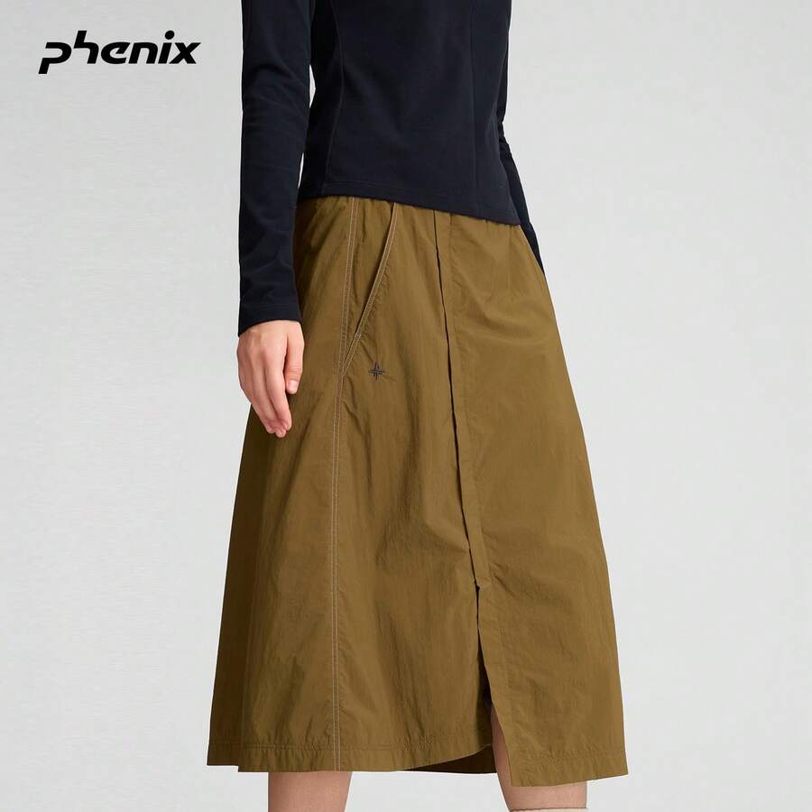 +Phenix Woven A-Line Skirt, Spring/Autumn High-End Elegant Water-Repellent Skirt - Pinecone Brown - View 1