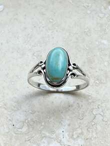 1pc Artificial Turquoise Women's Ring, Perfect For Parties And Birthdays, Exquisite Jewelry Gift For Girls - Silver - View 7