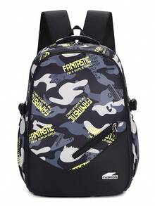 Unisex Colorblock Letter Camo Print Backpack, Large Capacity Multi-Function Lightweight Wear-Resistant School Bag For Middle And High School Students, Laptop Backpack, Outdoor Travel Backpack - Multicolor - View 14