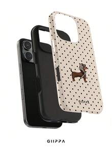 GIIPPA 1件黑黃波點背景長毛臘腸犬幼犬圖案設計手機殼，適用於Phone 17 Pro Max，兼容Phone 16 Pro Max、15 Pro Max、14 Pro Max，韓式高端時尚趣味手機殼，適合11/12/13/14/15/16 Pro Max Plus，男女皆宜的優雅設計，送給女友的聖誕節、情人節、復活節、婚禮季和生日完美禮物！ - 淺咖哩色 - 查看 2
