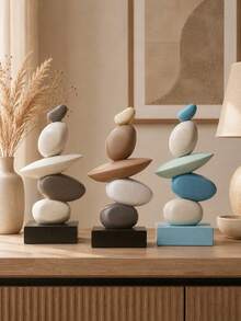 Stacked Stone Sculpture - Abstract Balanced Rock Resin Art Sculpture, Fashionable And Elegant Design, Decorative Desktop Ornament, Suitable For Home And Office, Can Be Given As Birthday, Graduation, Christmas Gift. 3 Colors Available For You To Choose - Multicolor - View 3