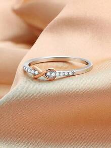 CENLEAR 1pc Infinity 8 Moissanite Ring S925 Sterling Silver Platinum Plated Shiny Style Daily Wear Wedding Promise Exquisite Jewelry Women Gift - Silver - View 5