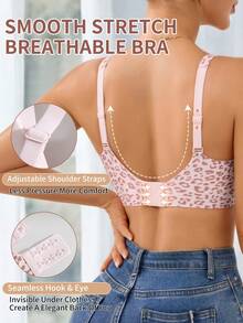 Sujetador sin aros para mujer, sin costuras, con estampado de leopardo rosa, copa completa, suave, con soporte de molde fino, transpirable y con efecto realzador de busto en V profundo. - Multicolor - Ver 3