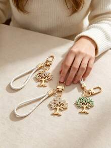 1pc Fashionable European & American Creative Versatile Hollow Tree Of Life Keychain Bag Charm Accessory, Suitable For Women's Car Key, Bag Pendant Decoration And Gift - Multicolor - View 1