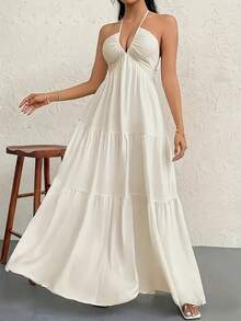Women Maxi Dresses - Apricot - View 2