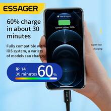ESSAGER 20W/27W USB-C To IOS Data Cable, Fast Charging Power Digital Display, Suitable For Phone Data Transfer, Maximum Speed Up To 480Mbps - Black - View 3