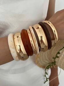 8pcs Vintage Elegant Casual PMMA Bracelet Set Suitable For Women's Daily Layering - Multicolor - View 8