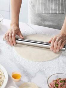 1pc Stainless Steel Rolling Pin, Baking Rolling Pin, Non-Stick Rolling Pin, For Baking Soft Candy, Pizza, Pie, Pastry, Dough, Cookies - Silver - View 4