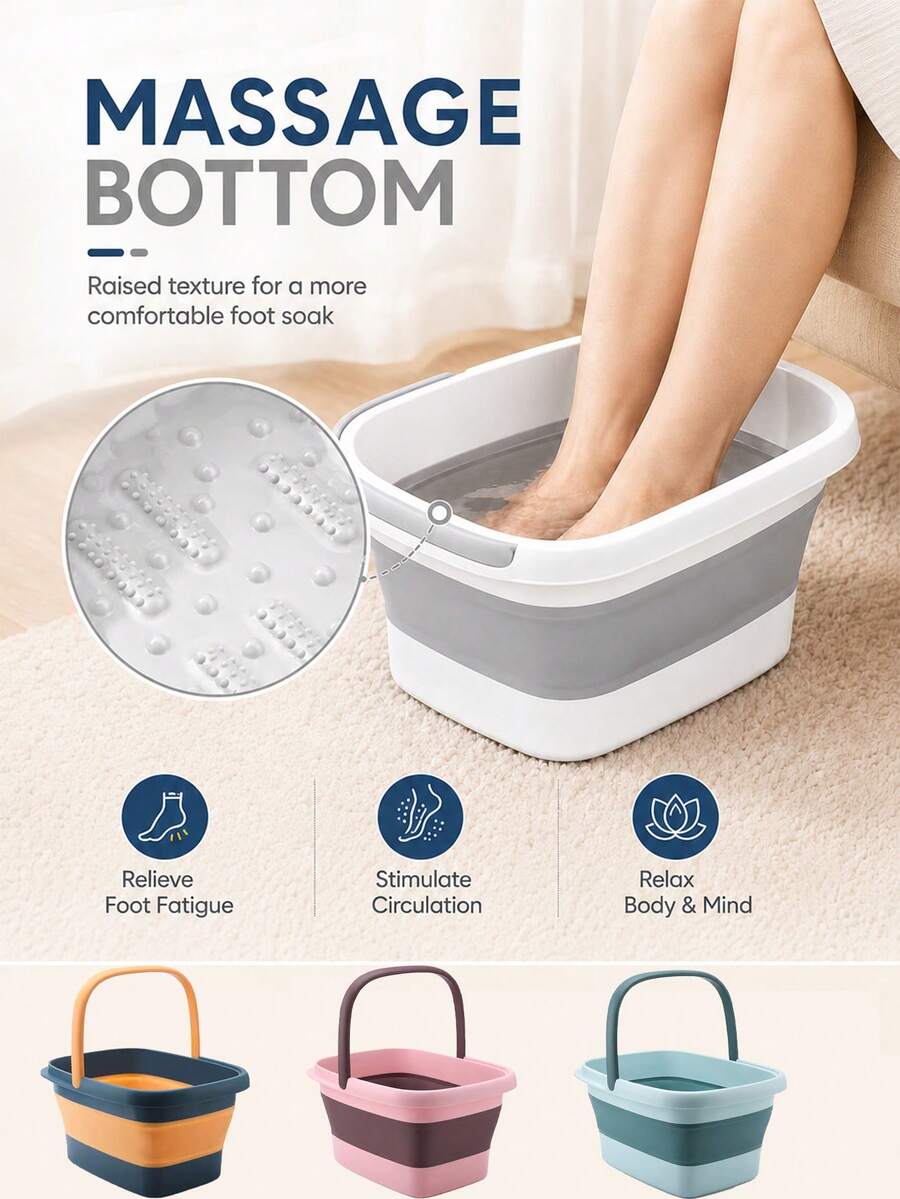 Foldable Foot Bath Basin Designed For Foot Soaking, Equipped With Plastic Tub With Handle And Built-In Acupressure Massage Points, Can Relieve Pain, Suitable For Foot Massage And Home Spa Care