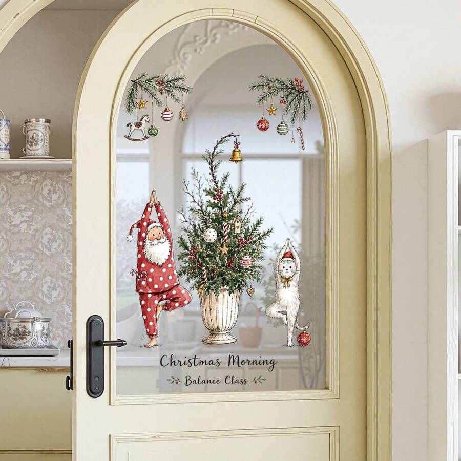 1pc Christmas Window Glass Deer Cute Wall Mural, Removable Christmas Tree New Year Wall Sticker - Multicolor - View 1