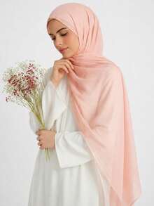 1pc Solid Color Basic Headscarf, Middle Eastern Style, Breathable Chiffon Fabric, Lightweight And Comfortable, Suitable For Long-Term Wear, All-Season Use - Pink - View 2