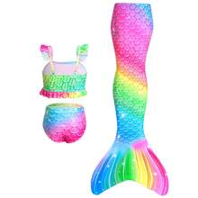 Girls Dopamine Summer Mermaid Tail Bikini Set, Fish Scale Print Ruffle Strap 3 Pieces Set - Multicolor - View 2