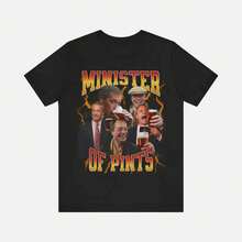 Camiseta Política Divertida de Nigel Farage, Ministro de las Cervezas: Camiseta Estilo Arcade Vintage - Negro - Ver 1