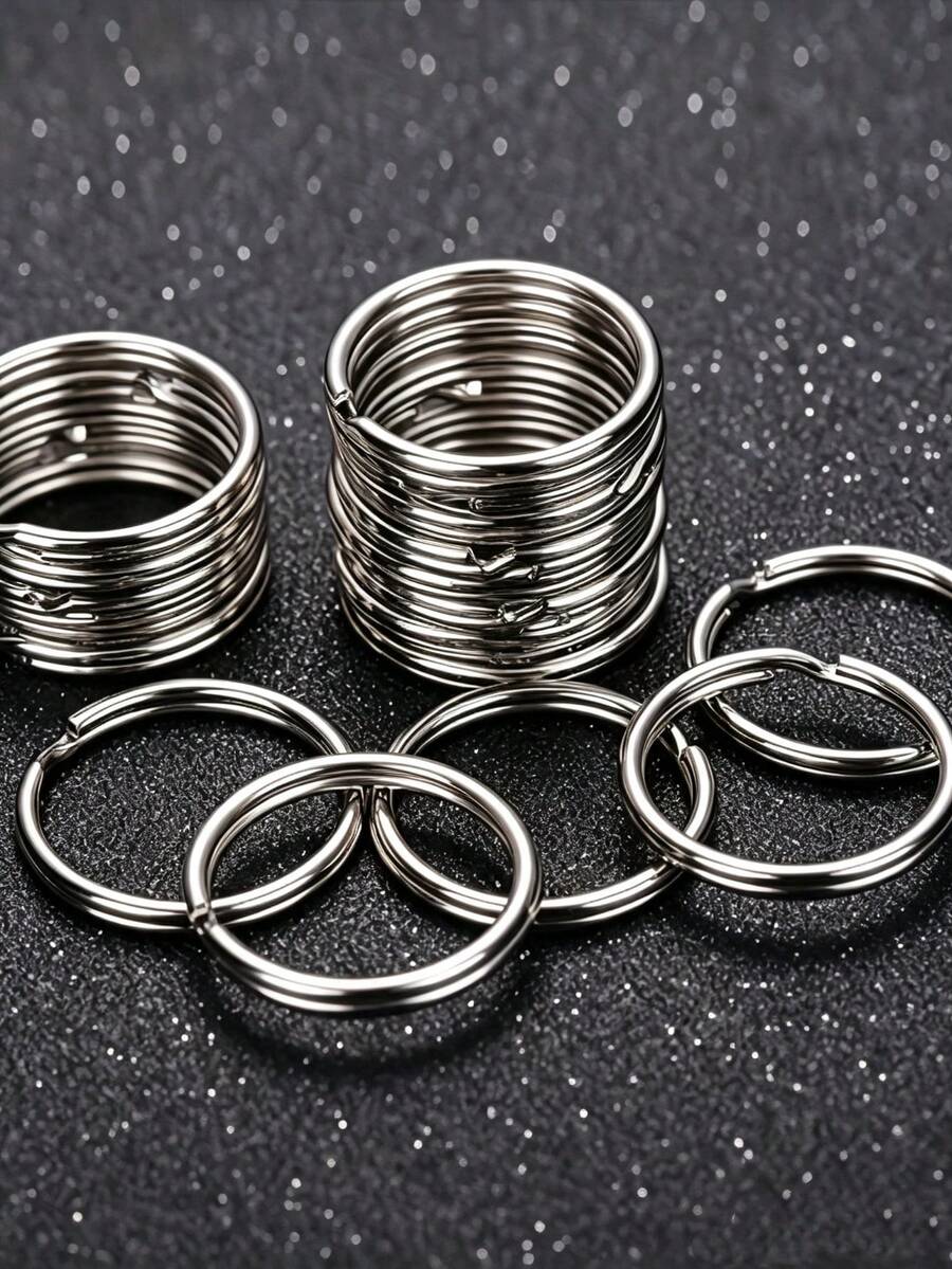 1 Paket Gantungan Kunci Logam Pipih, Cincin Belah Terbuka Warna Perak, Aksesoris Rantai Kunci Terbuka, Cocok untuk Tas Kunci DIY, Aksesoris Dekorasi Gantung Tas, Kunci Rumah dan Mobil, Aksesoris Kunci Kantor, Ukuran: 12mm-20mm - Perak - View 1