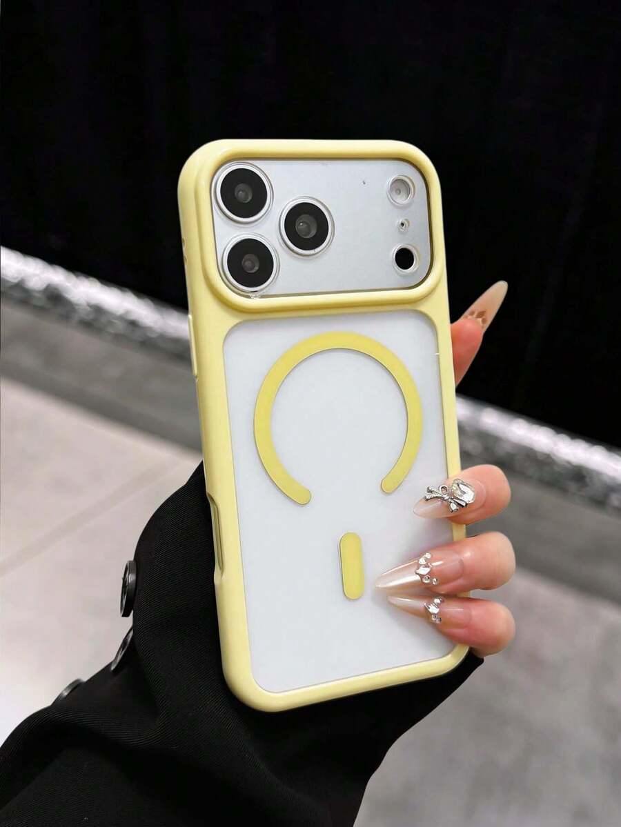 Precision Lens Protection Starry Candy Magnetic Phone Case, Supports Wireless Charging, Anti-Drop, Compatible With 17 Pro Max/16 Pro/15 Pro Max/14/13/12 Pro/11/13 Pro Max/14 Pro Max And Other Models, Fashionable Minimalist Design - Yellow - View 1