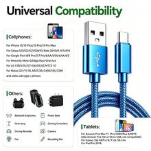 Android手機用USB C快充數據線，USB-C轉Type-C快充線（3.3/6.6/10英尺尼龍編織），兼容三星，手機充電線，C-Type接口充電線，適用於旅行/室內/室外/車充，紫色 - 3pcs黑+藍+紫 - 查看 6