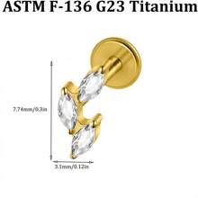 1pc Shiny Multi-Style CZ Marquise Pave Zirconia Lip Stud G23 Implant Grade Titanium Internal Threaded Cartilage Stud Suitable For Ear Cartilage, Tragus, Rook, Conch - Titanium - View 17