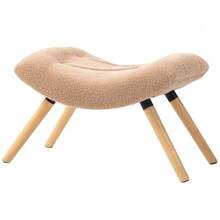 Moderner Fußhocker mit Fleece-Bezug und Holzbeinen - Braun - Übersicht 1