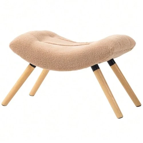 Moderner Fußhocker mit Fleece-Bezug und Holzbeinen - Braun - Übersicht 1