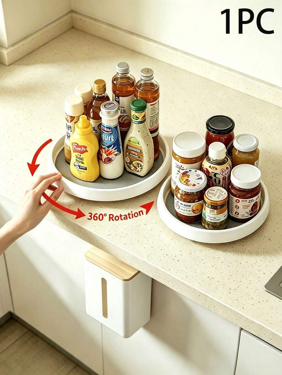 1pc Rotating Refrigerator Storage Rack, Suitable For Cabinets, Kitchen Countertops, Pantries, Kitchen Spice Racks, 360° Non-Slip Rotating Tray, Used For Kitchen Storage, Also As Desktop Decoration, Holiday Or Christmas Gift - Multicolor - View 1