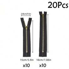 8/15/20Pcs #3 Closed End Brass Zipper, Copper Teeth Jeans Clothing Pants Zipper, Self-Locking - Multicolor - View 25