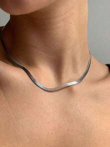 1PC Stainless Steel Snake Chain Necklace For Women, Flat Herringbone Chain Choker, Waterproof Gold Silver Layered Necklace, Minimalist Jewelry Gift - Blade Chain - View 9