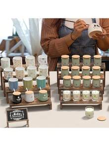 4 Buah Rak Display Bertingkat Kayu Besar, Cocok untuk Berbagai Acara Penjual | Rak Penyimpanan Parfum yang Dapat Ditumpuk, Unisex | Rak Display Dekoratif | Set Display Meja Kayu | Rak Display Pesta - MultiWarna - View 4