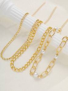 4pcs/3pcs Vintage Elegant Minimalist Bohemian Style Women's Multi-Layer Baroque Pearl Necklace, Suitable For Daily Wear, Party, Date, Wedding, Gift - Gold - View 6