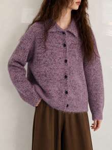Women's Autumn Casual Minimalist New Floral Yarn Design Knit Cardigan Sweater Jacket Vacation Fall - Purple - View 1