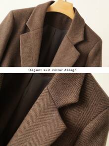 Women's Wool Coat, Mid-Length, Novel Slim Fit, Elegant, Suitable For Autumn/Winter, Women's Wool Jacket - Coffee Brown - View 4