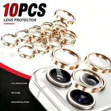 10PCS CD Texture Eagle Eye Lens Protector Film Compatible With Apple 17/17PRO/17PROMAX/17E/17AIR/18PRO/18PROMAX, Explosion-Proof Anti-Scratch Fashion Full Coverage Rear Camera Lens Protector Film, New Niche High-Transparency Full Coverage Camera Ring Protector Sticker - Silver - View 5